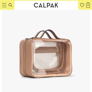 Calpak clear travel case, Medium in Caramel.